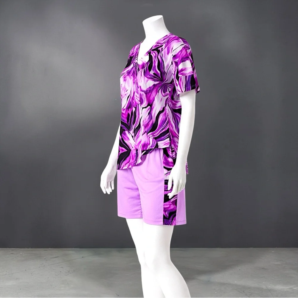 New Chic Me Pink Marble Swirl Short Sleeve Short Set